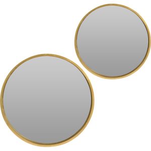 Wandspiegels set rond - 2x - goud - 40 cm + 50 cm - hout