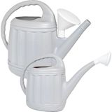 Tuinplanten Gieters Eureka - 2x - kunststof - zilvergrijs - voor buiten - broeskop - 12 en 7 Liter