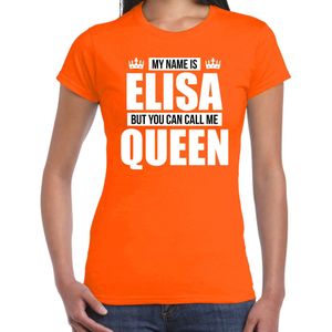 Naam cadeau t-shirt my name is Elisa - but you can call me Queen oranje voor dames