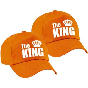 2x stuks the King pet / cap oranje met witte letters en kroon heren