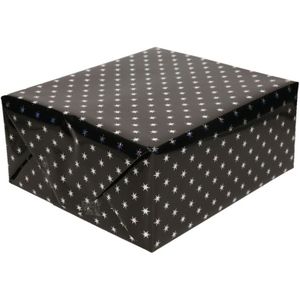 Inpakpapier/cadeaupapier holografisch zwart sterren 150 x 70 cm