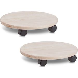 4x stuks planten trolley/multiroller hout rond 35 cm