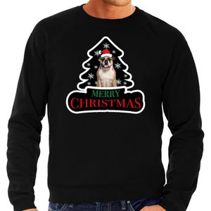 Dieren kersttrui britse bulldog zwart heren - Foute honden kerstsweater