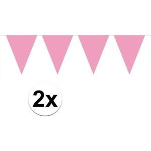 2x Mini vlaggenlijn/slinger versiering baby roze