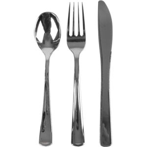 BBQ/verjaardag/camping bestek - 72x - stevig kunststof - 17 cm - zilver - herbruikbaar