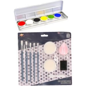 Faram Party kinder schminken set 6-kleuren basic met grimeer gereedschap 10-delig