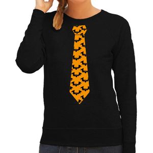 Halloween thema verkleed sweater / trui vleermuizen stropdas zwart voor dames