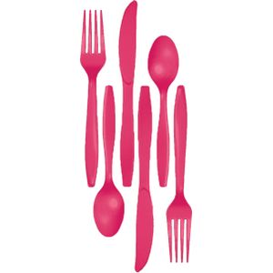 Kunststof bestek party/bbq setje - 48x delig - roze - messen/vorken/lepels - herbruikbaar