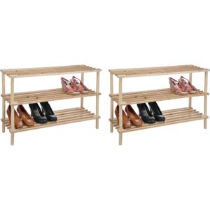 2x Houten schoenenrekken 3 laags 74 cm