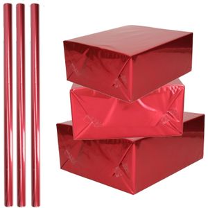 3x Rollen inpakpapier / cadeaufolie metallic rood 200 x 70 cm