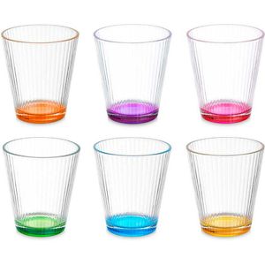 Waterglazen/drinkglazen Colorama - 12x - transparant kleurenmix - 375 ml - 10 cm