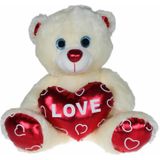 Pluche knuffelbeer 60 cm met wit/rood Valentijn Love hartje incl. hartjes wenskaart