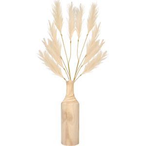 Decoratie pampasgras pluimen in houten vaas - creme wit - 98 cm - Tafel bloemstukken