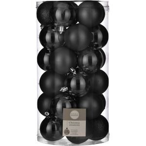 30x stuks kunststof kerstballen zwart 6 cm