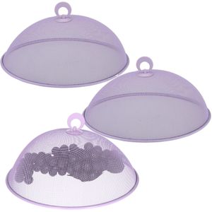 Vliegenkap/voedselkap - 3x - rond -  D30 x H15 cm - lila paars - buiten eten - anti insecten - metaa