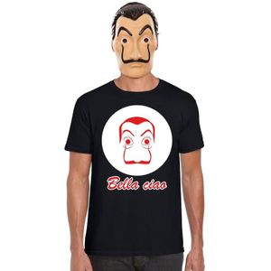 Zwart Dali t-shirt maat M met La Casa de Papel masker heren