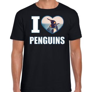 I love penguins t-shirt met dieren foto van een pinguin zwart voor heren