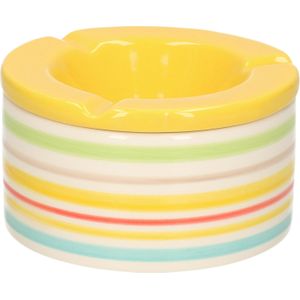 Gekleurde terrasasbak/stormasbak - met geel deksel - keramiek - 12 cm