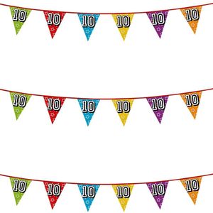 3x stuks vlaggenlijnen glitters 10 jaar thema feestartikelen