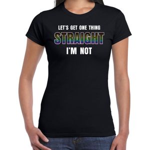 Gay / lesbo t-shirt - Lets get one thing straight im not - regenboog / LHBTshirt zwart voor dames