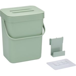 Gft afvalbakje voor aanrecht of aan keuken kastje - 5L - groen - afsluitbaar - 24 x 19 x 14 cm
