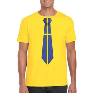 Geel t-shirt met Zweden vlag stropdas heren