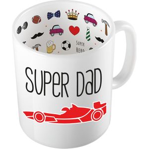 Cadeau koffie/thee mok voor papa - rood - super papa - keramiek - 300 ml - Vaderdag