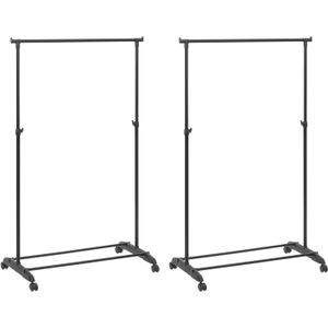 5Five Kledingrek met enkele stang - 2x - kunststof/metaal - zwart - 80 x 42 x 160 cm