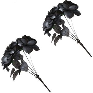 4x stuks halloween bruidsboeket met zwarte rozen
