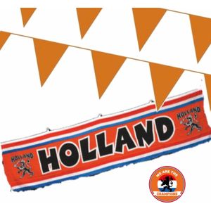 EK oranje straat/ huis versiering pakket met oa 1x  Holland spandoek 70 x300 en 100 m vlaggenlijnen