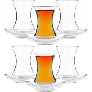 Pasabache Theeglazen Marokko - helder transparant glas - 6x stuks - 130 ml - met schotels