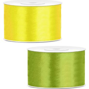 Sierlinten/cadeaulinten/satijnen linten - Set 2x stuks - geel en groen - 38 mm x 25 meter