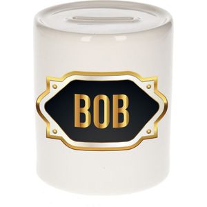 Naam cadeau spaarpot Bob met gouden embleem