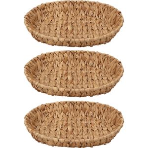 H&S Collection Broodmand - 3x - gevlochten riet - naturel - 35 x 28 x 6 cm