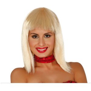 Carnaval verkleed pruik halflang haar met pony - blond - voor dames