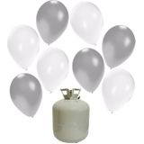 30x Helium ballonnen wit/zilver 27 cm helium tank/cilinder