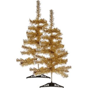 2x stuks kleine glitter bronzen kerstbomen van 60 cm