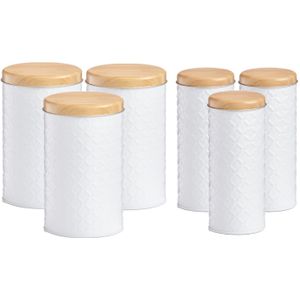 Zeller - Keuken voorraadpotten 6x - wit/bamboe - Inhoud 1000/2000 ml