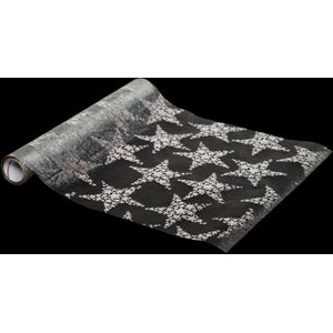 Decoratie stof of tafelloper - zilver sterren - 28 x 500 cm -organza