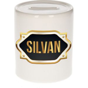 Naam cadeau spaarpot Silvan met gouden embleem