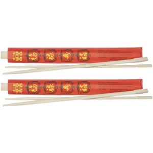 Eetstokjes gemaakt van bamboe in rood papieren zakje 24x stuks