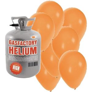 Helium tank met 30 oranje ballonnen