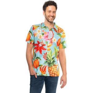 Tropical party Hawaii blouse heren - bloemen/fruit - blauw - carnaval/themafeest - plus size