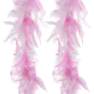Carnaval verkleed boa met veren - 2x - wit/roze - 200 cm - 45 gram - Glitter and Glamour