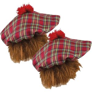 2x stuks Schotse verkleed pet rood met haar