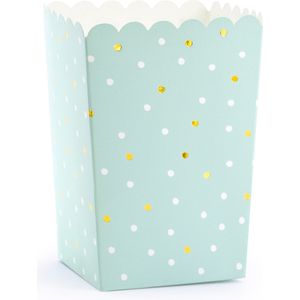 Popcorn/snoep bakjes - 6x - blauw/goud stippen - karton - 7 x 7 x 12 cm - feest uitdeel bakjes