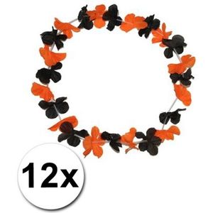 12 Hawaii kransen zwart met oranje