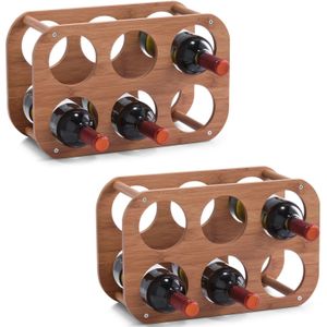 2x Houten wijnflessen rekken/wijnrekken compact voor 6 flessen 38 cm