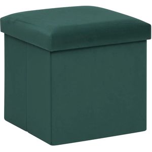 Poef/krukje/hocker Amber - Opvouwbare zit opslag box -  fluweel smaragd groen - D38 x H38 cm