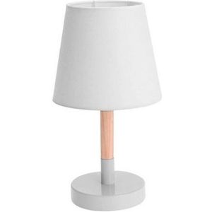 Witte tafellamp/schemerlamp hout/metaal 23 cm - Woondecoratie lamp op metalen voet wit